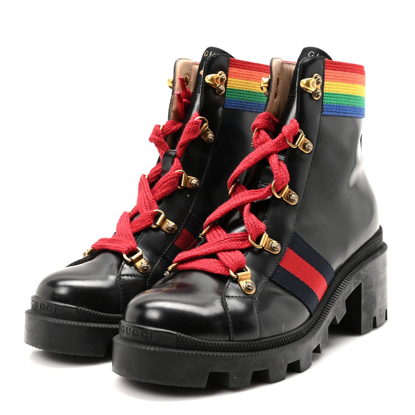 Calfskin Rainbow Trip Lace Up Combat Boots 36 Black