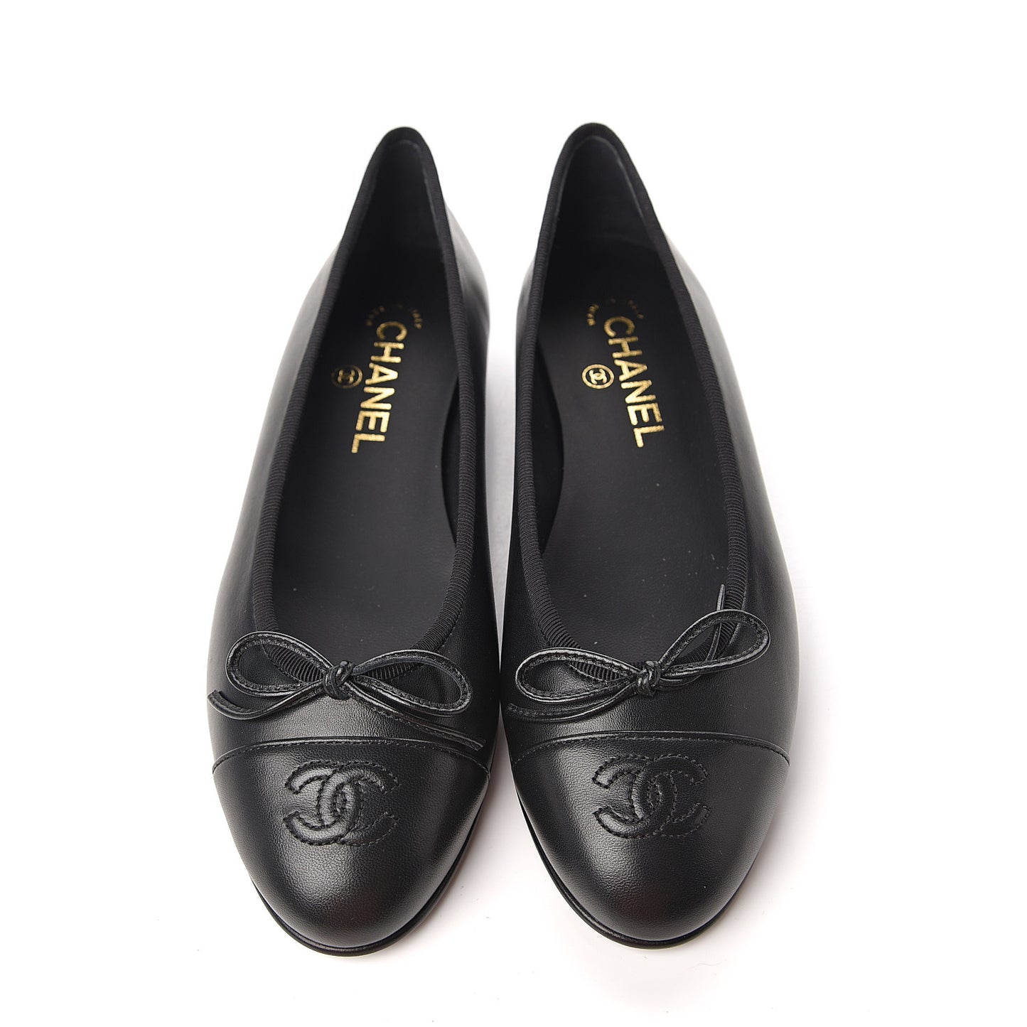 Lambskin Cap Toe Ballerina Flats 38 Black
