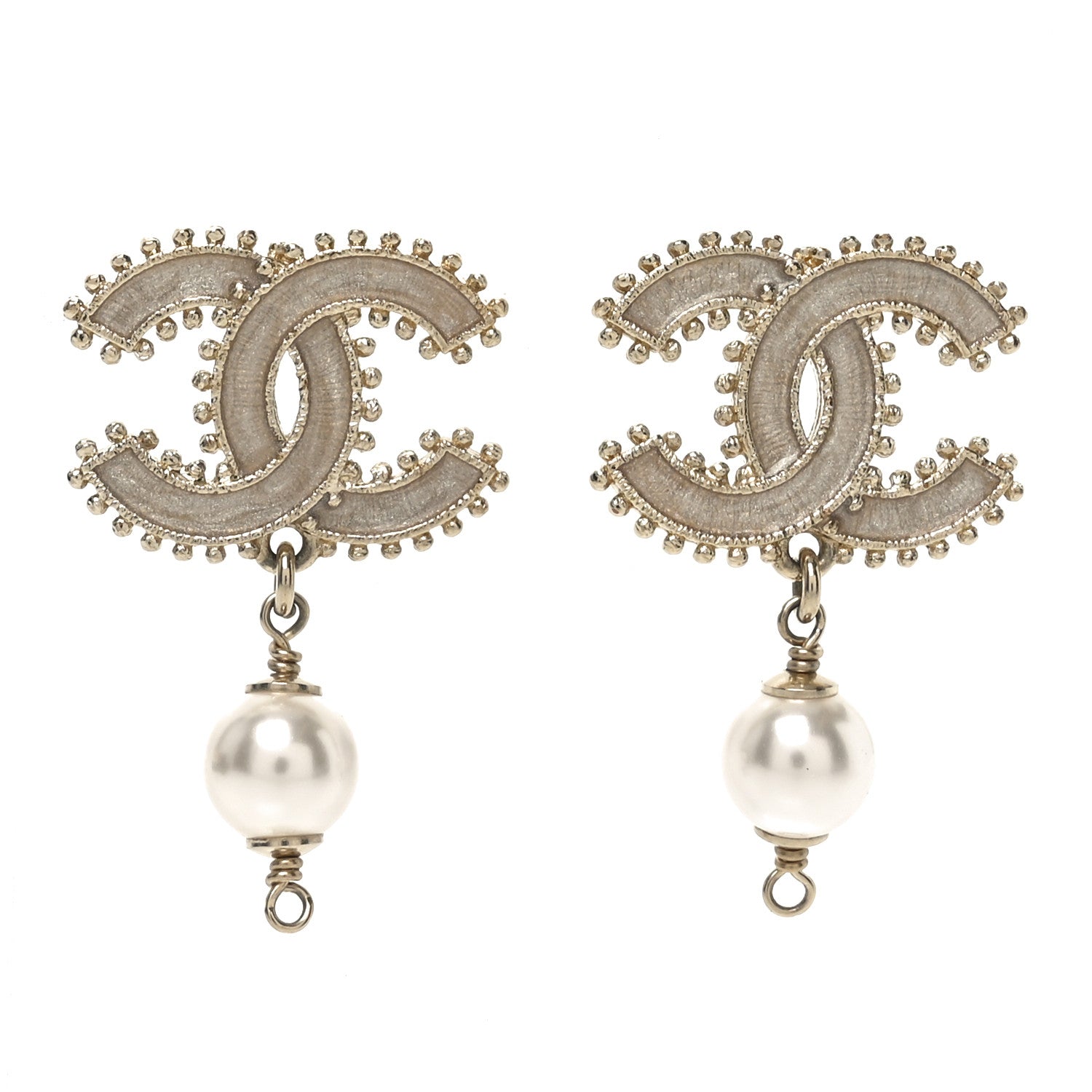 Chanel Metal Enamel Pearl CC Drop Earrings Gold 1 of 4