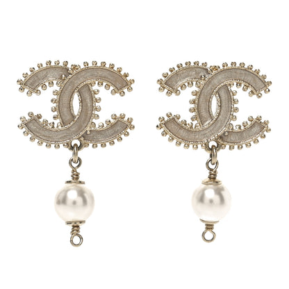 Chanel Metal Enamel Pearl CC Drop Earrings Gold 1 of 4