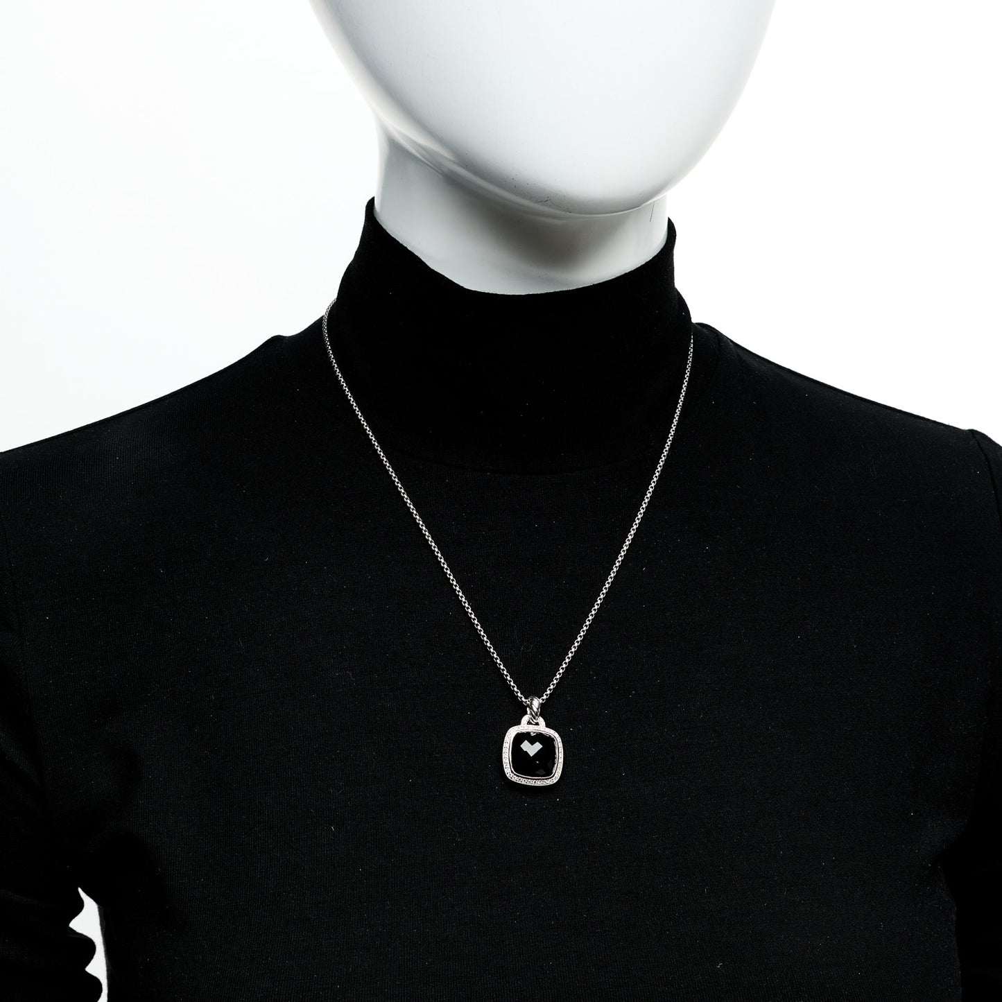 Sterling Silver 14K Yellow Gold Diamond Black Onyx 14mm Albion Pendant Necklace