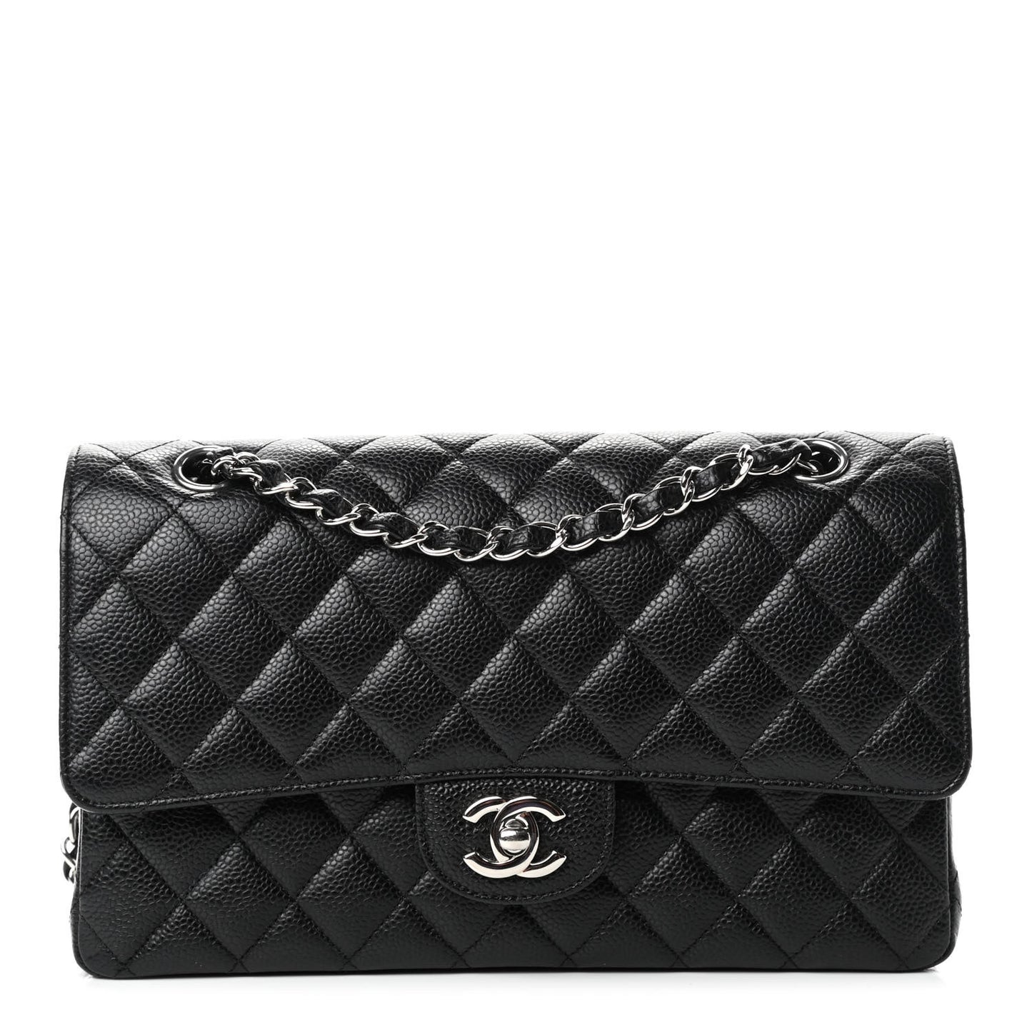 Caviar Quilted Medium Double Flap Black
