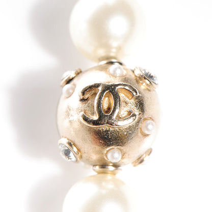 Chanel Pearl Crystal Bow Long Necklace Gold 3 of 5