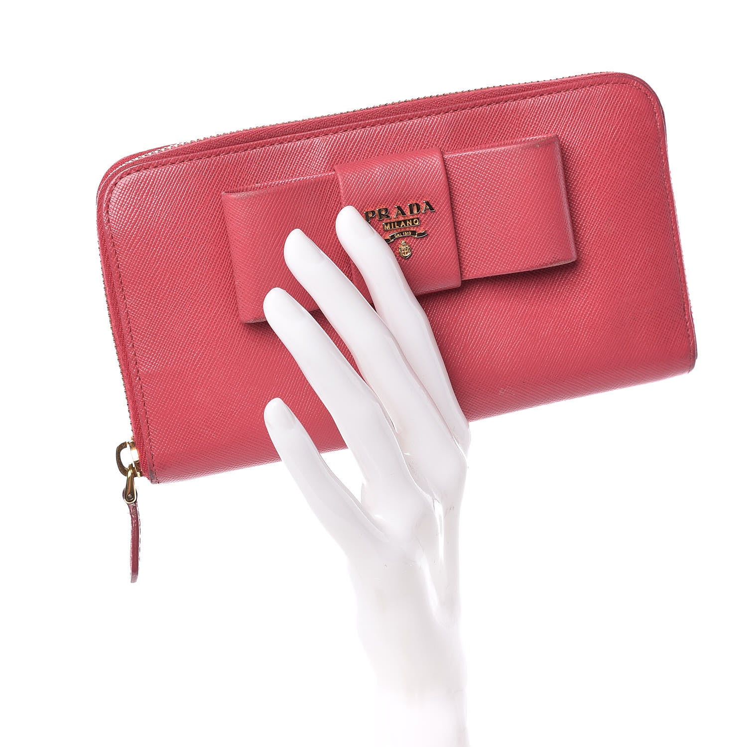 Prada Saffiano Fiocco Bow Zip Around Wallet Peonia 2 of 15