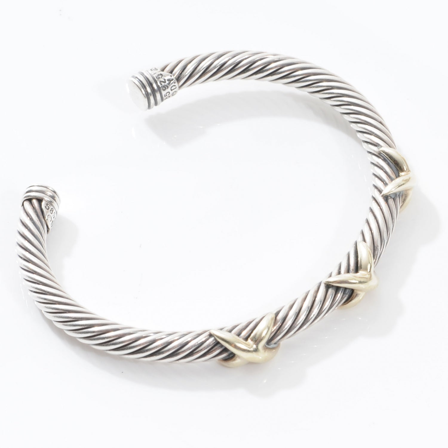 David Yurman Sterling Silver and 18k Gold X Cable Cuff 3 of 5
