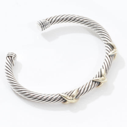 David Yurman Sterling Silver and 18k Gold X Cable Cuff 3 of 5