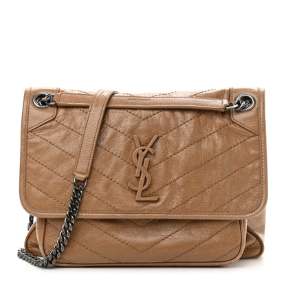 Saint Laurent Crinkled Calfskin Matelasse Monogram Medium Niki Chain Satchel Caramel 1 of 9