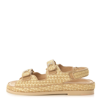 Chanel Braided Fabric Velcro Dad Sandals 39.5 Beige 1 of 9