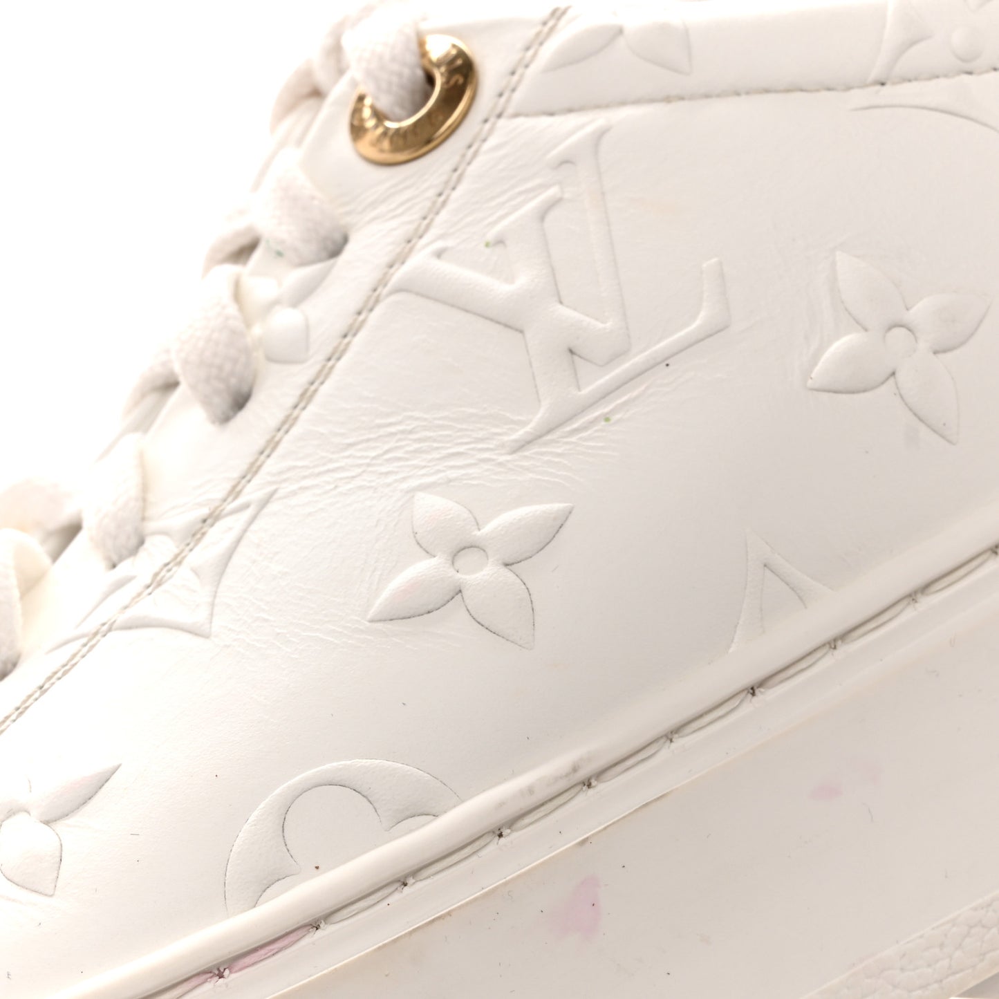 Lambskin Embossed Monogram Time Out Sneakers 35  White