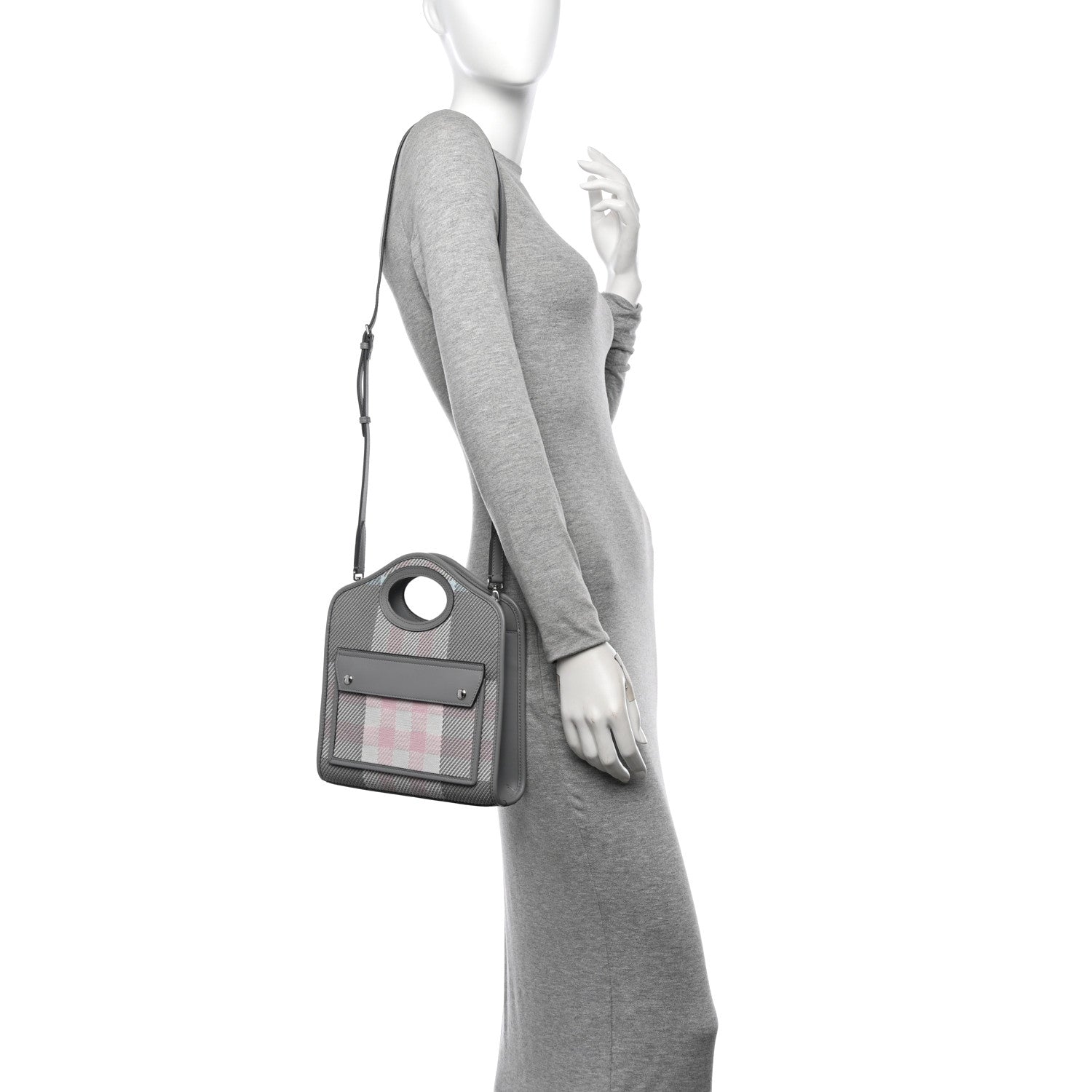 Burberry Calfskin Check Mini Pocket Bag Grey 2 of 10