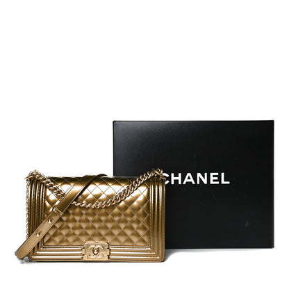 Chanel Metallic Patent Calfskin Quilted New Medium Boy Flap Gold 15 of 15