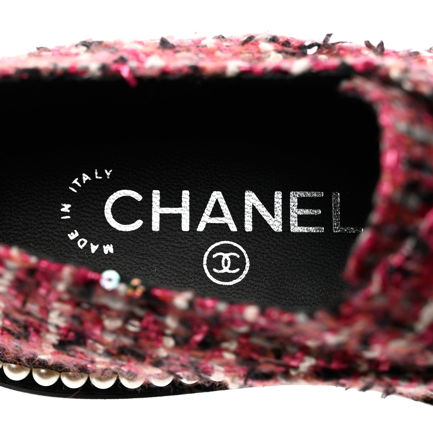 Tweed Grosgrain Sequin Pearl Lace Up Sneakers 37 Black Pink