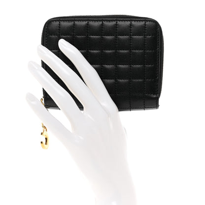 Celine Lambskin Quilted C Charm Zip Around Wallet Black 2 of 8