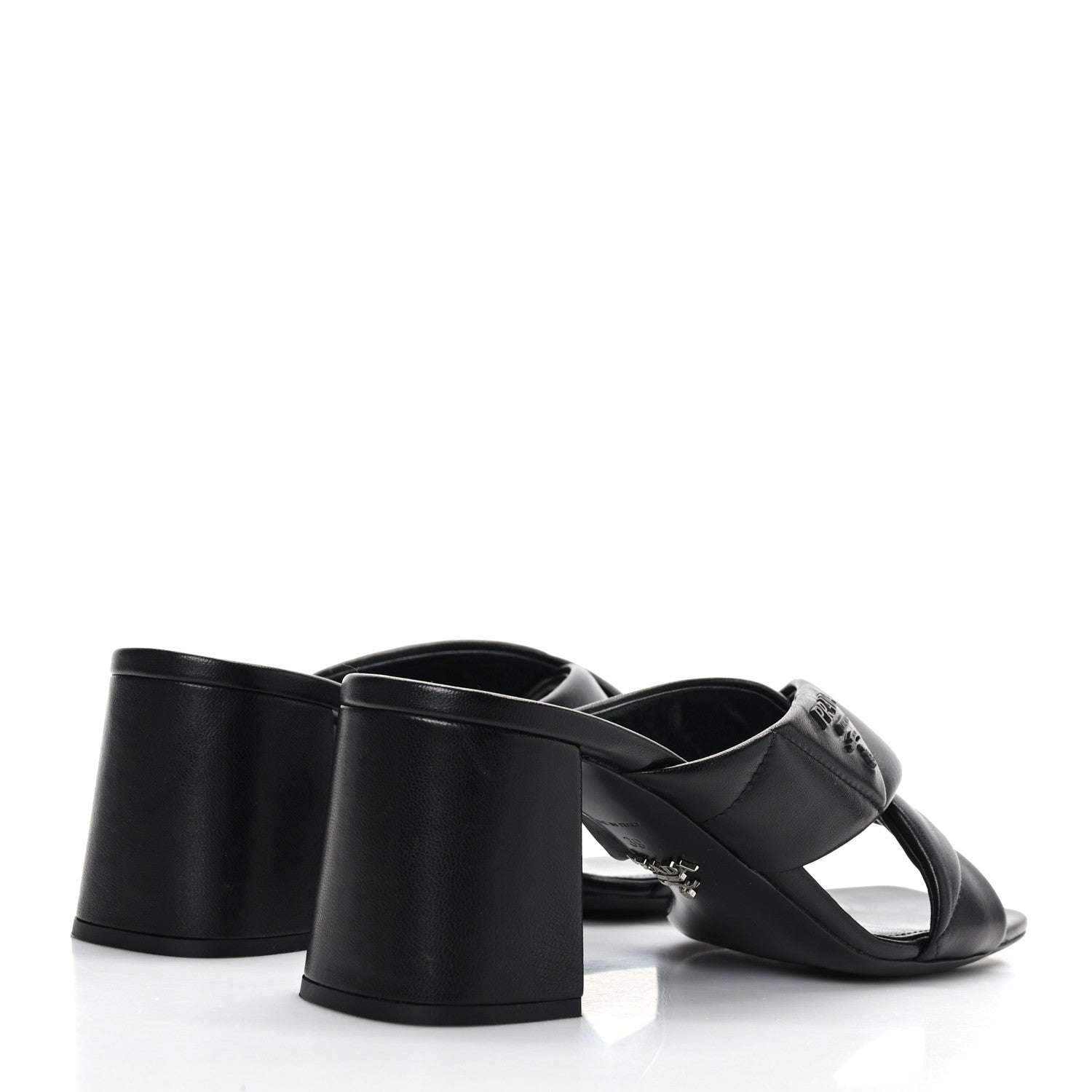 Prada Nappa Logo Quilted Crisscross 65mm Block Heel Slide Sandals 39 Black 4 of 7