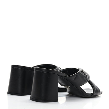 Prada Nappa Logo Quilted Crisscross 65mm Block Heel Slide Sandals 39 Black 4 of 7
