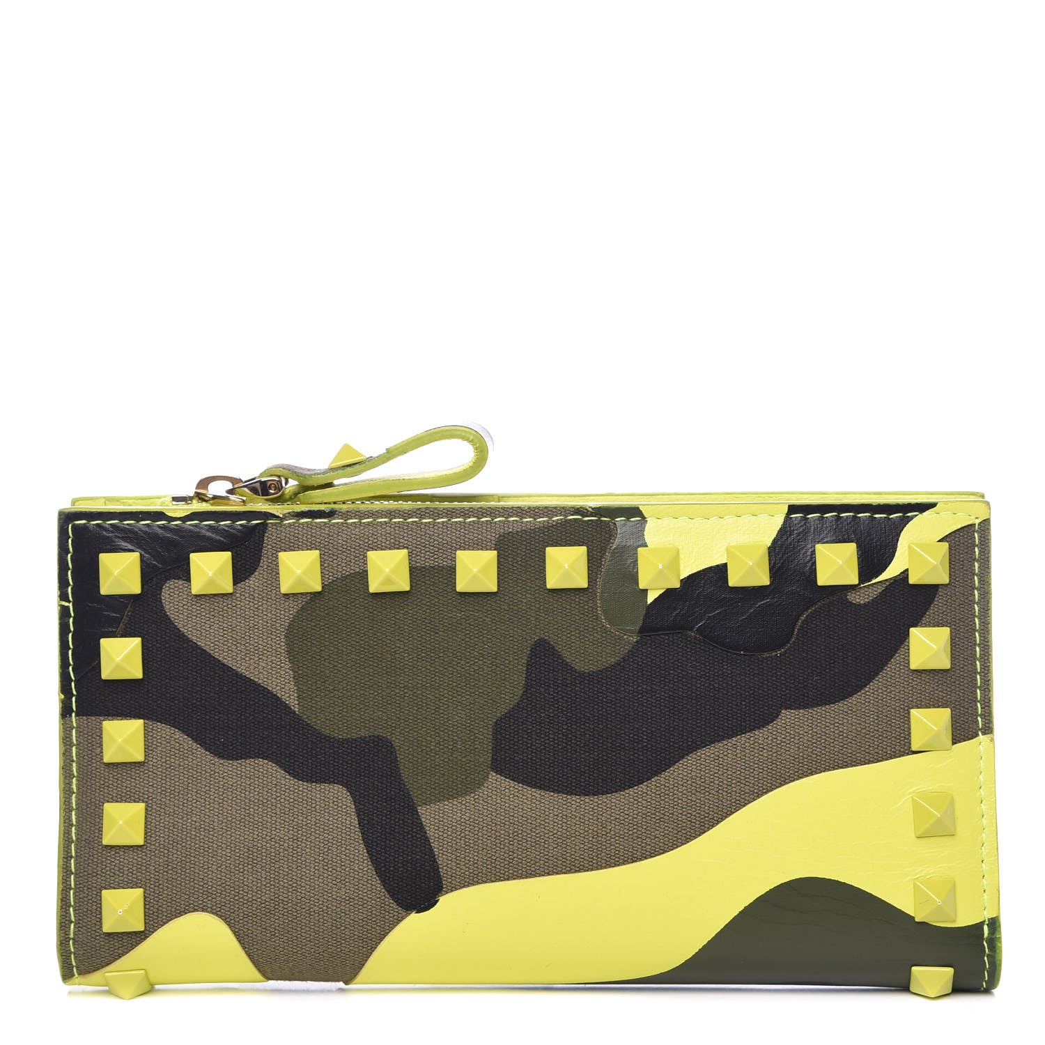 Valentino Garavani Nappa Canvas Camouflage Rockstud Continental Wallet Yellow 2 of 14