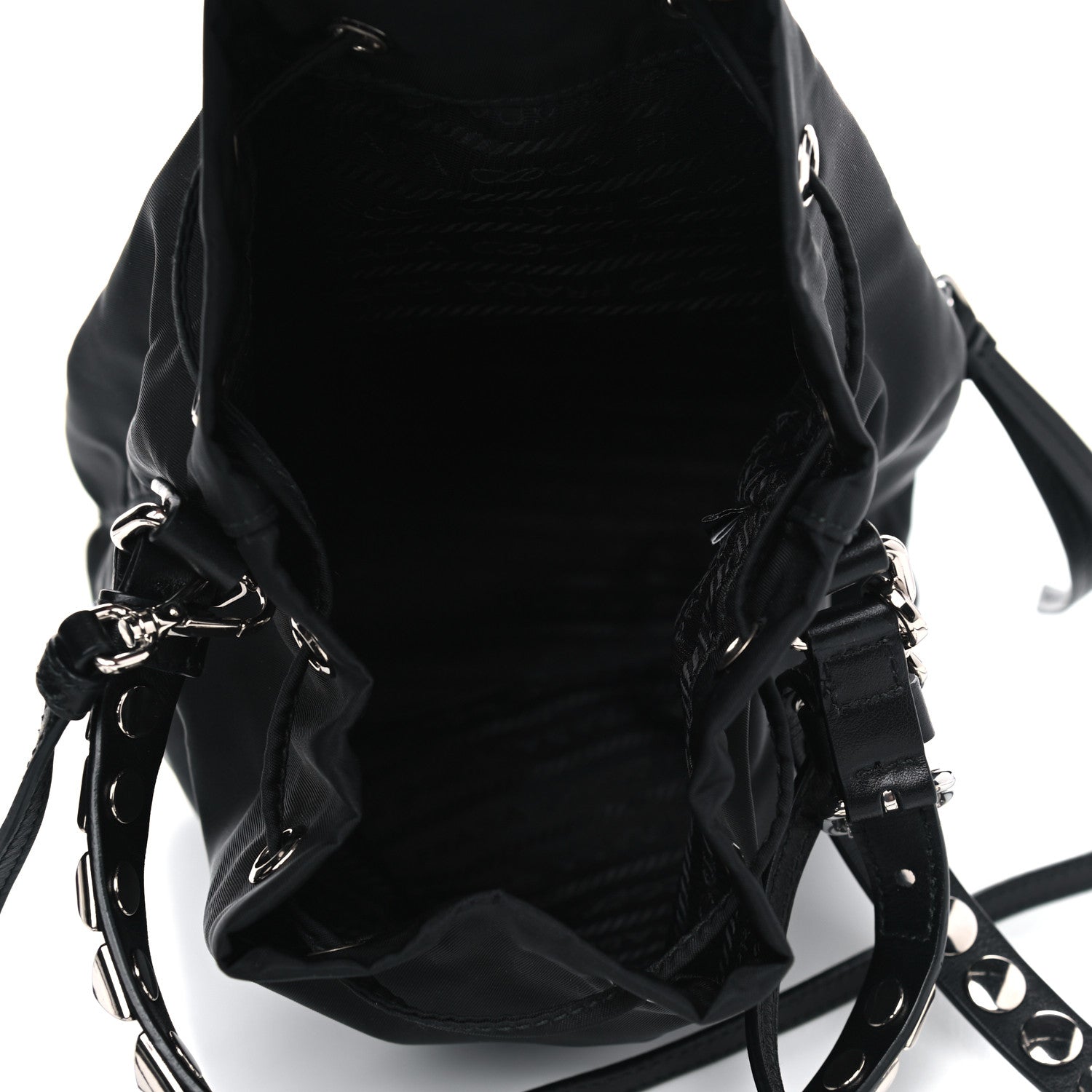 Prada Tessuto Nylon Studded New Vela Mini Bucket Crossbody Bag Black Fuoco 4 of 4