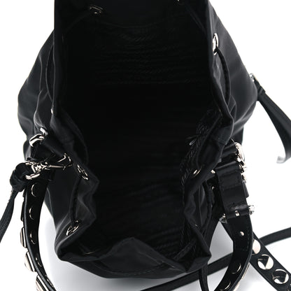 Prada Tessuto Nylon Studded New Vela Mini Bucket Crossbody Bag Black Fuoco 4 of 4
