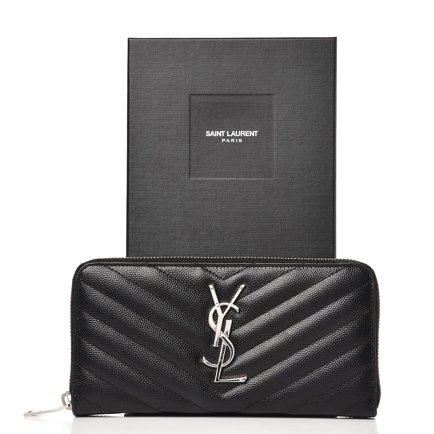 Grain De Poudre Matelasse Chevron Monogram Zip Around Wallet Black