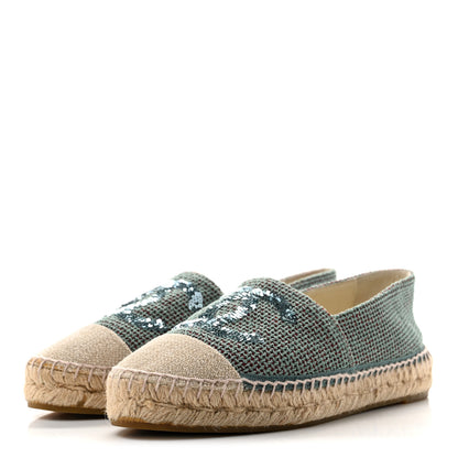 Chanel Toile Sequin CC Espadrilles 37 Green 4 of 9