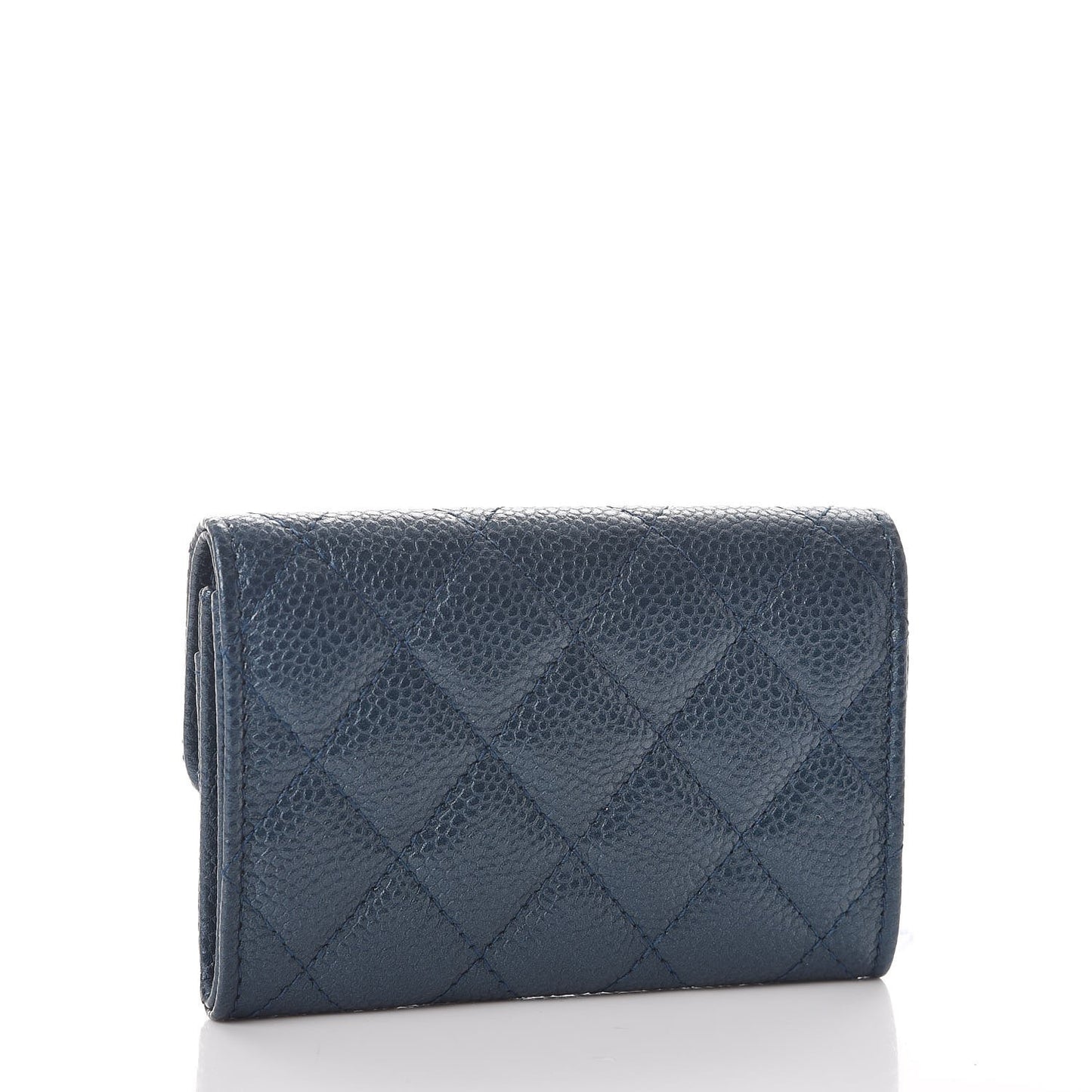Metallic Caviar Quilted Flap Card Holder Dark Blue
