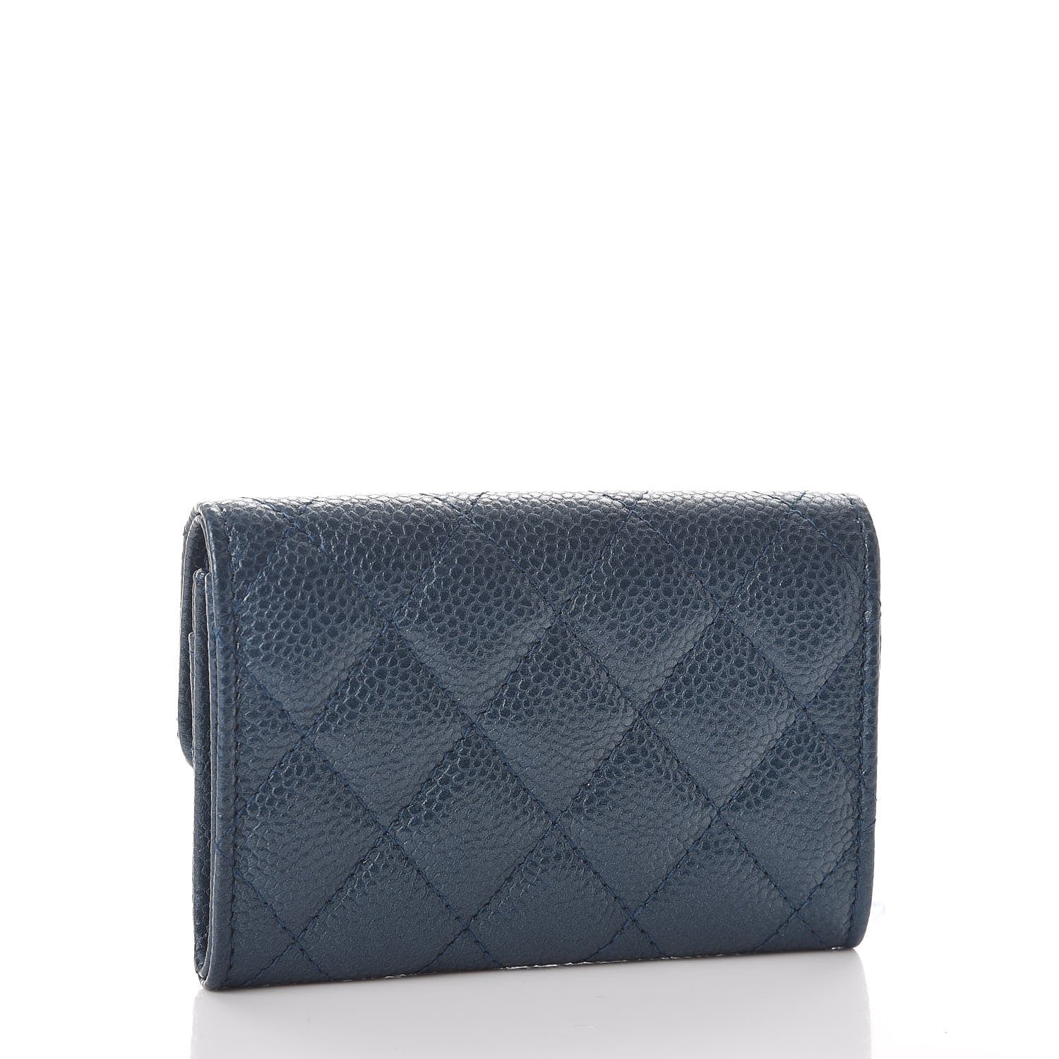 Chanel Metallic Caviar Quilted Flap Card Holder Dark Blue 3 of 9