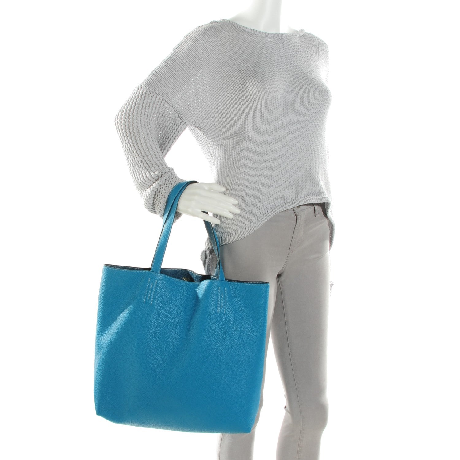 Hermes Taurillon Clemence Double Sens 45 Reversible Tote Colvert Turquoise 3 of 8