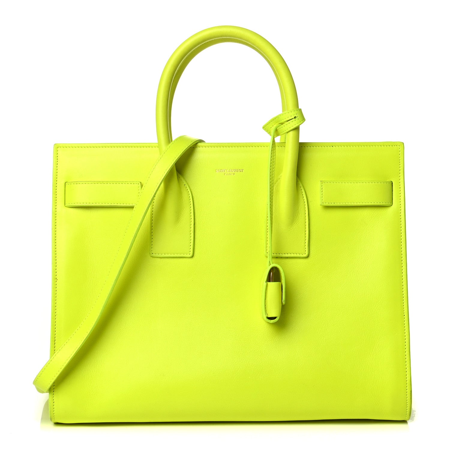 Saint Laurent Calfskin Small Sac De Jour Bag Neon Yellow 2 of 16