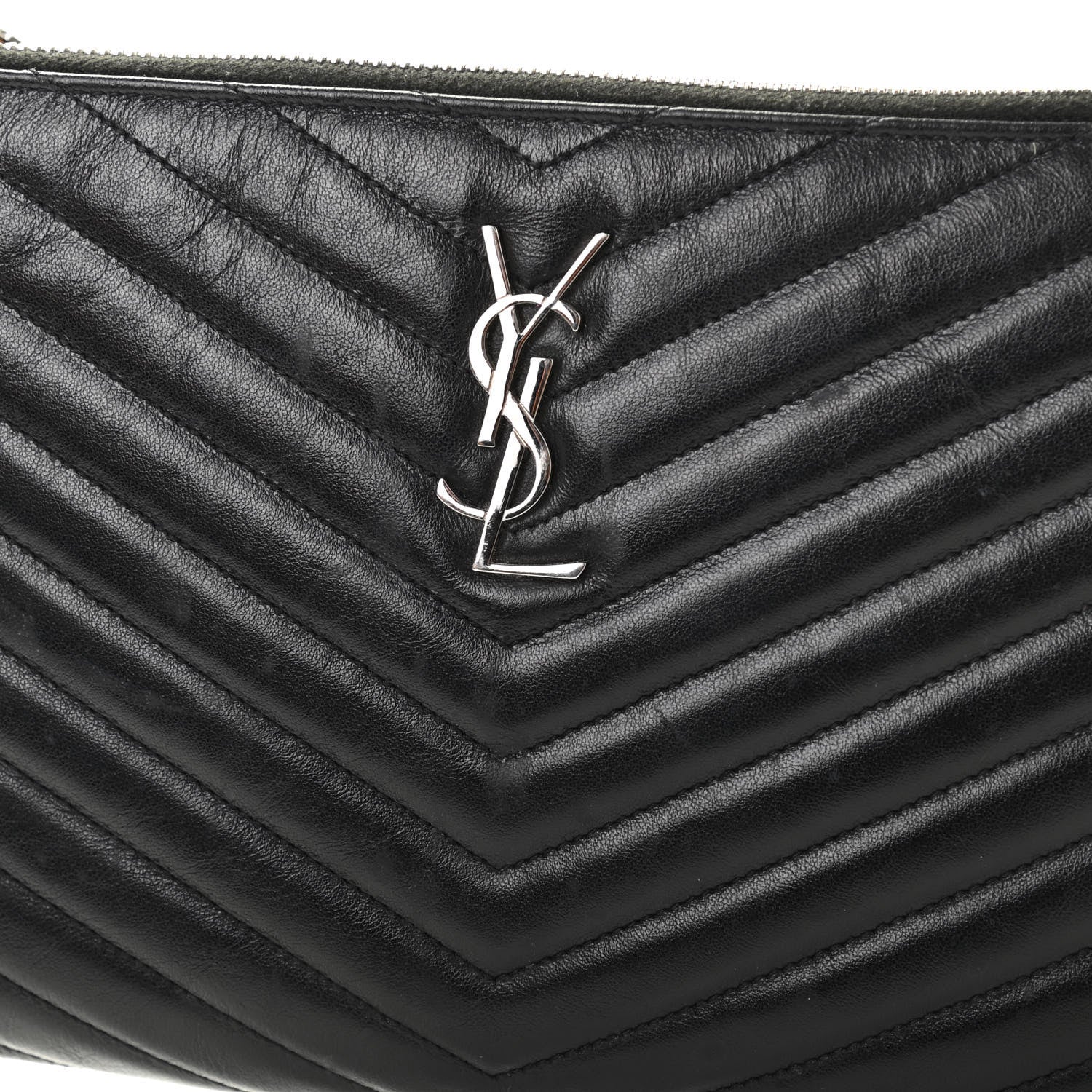 Saint Laurent Calfskin Matelasse Chevron Monogram A5 Wristlet Black 13 of 15
