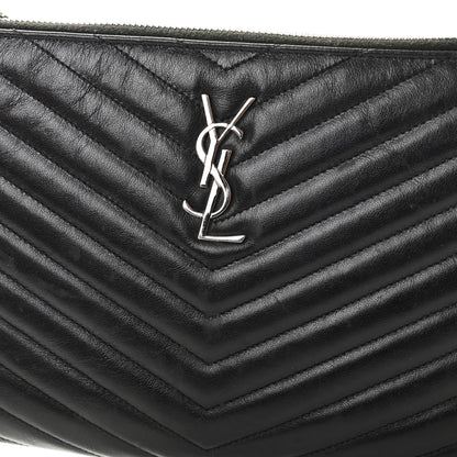 Saint Laurent Calfskin Matelasse Chevron Monogram A5 Wristlet Black 13 of 15
