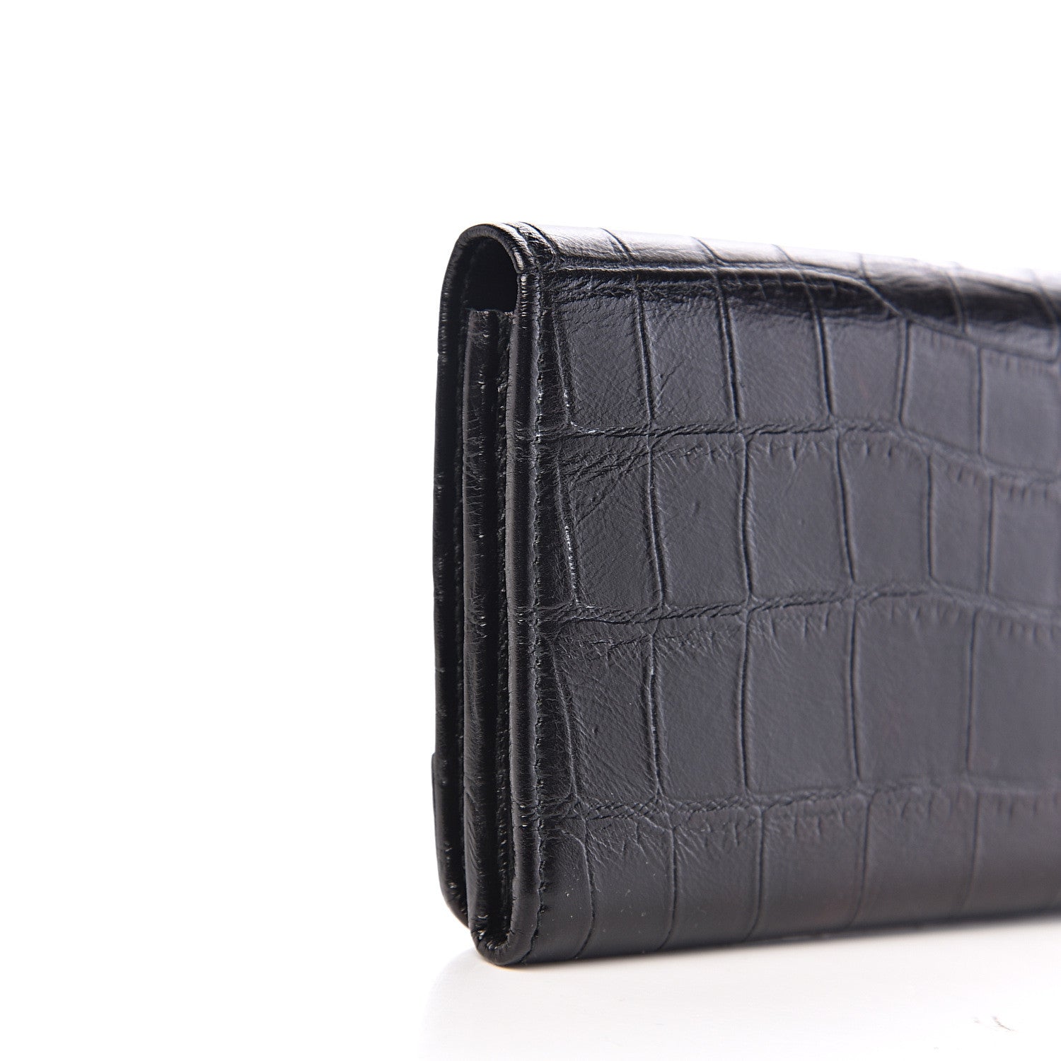 Balenciaga Calfskin Crocodile Classic Hardware Embossed Money Wallet Black 6 of 6