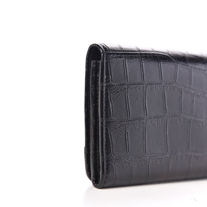 Balenciaga Calfskin Crocodile Classic Hardware Embossed Money Wallet Black 6 of 6