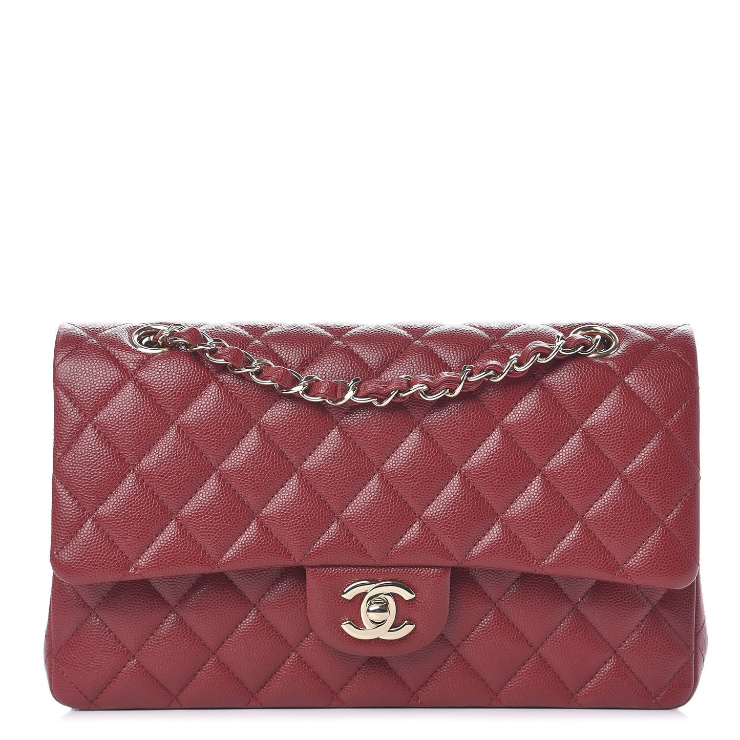 Caviar Quilted Medium Double Flap Dark Red