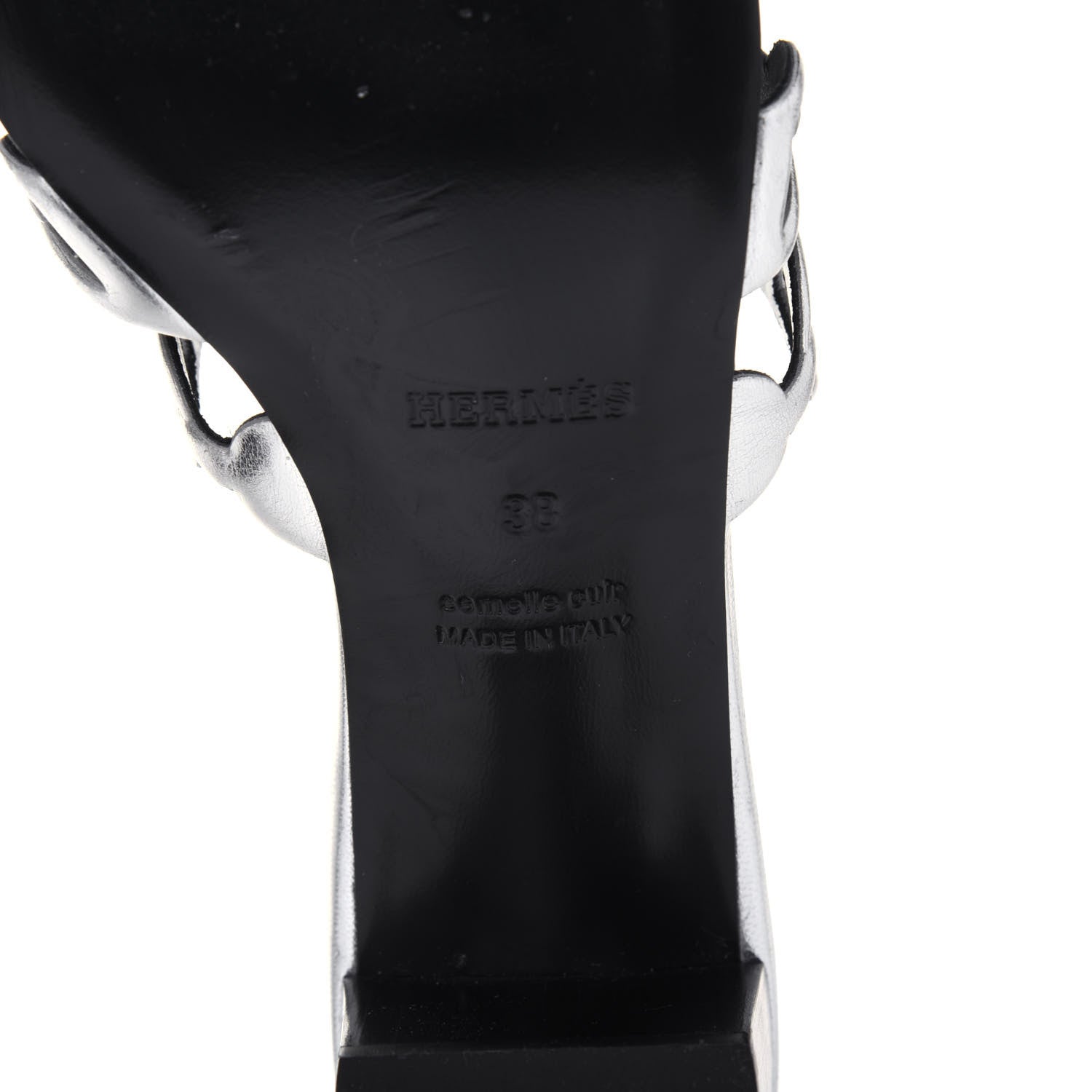 Hermes Metallic Calfskin Tandem Sandals 38 Gris Argente 6 of 13