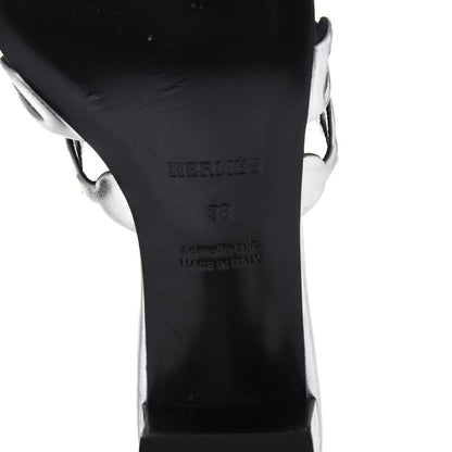 Hermes Metallic Calfskin Tandem Sandals 38 Gris Argente 6 of 13