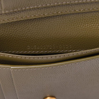 Saint Laurent Grain De Poudre Matelasse Chevron Monogram Compact Zip Around Wallet Vert Kaki 7 of 9