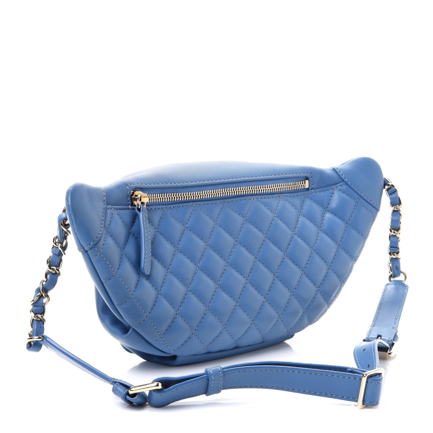 Lambskin Quilted Bi Waist Bag Fanny Pack Blue