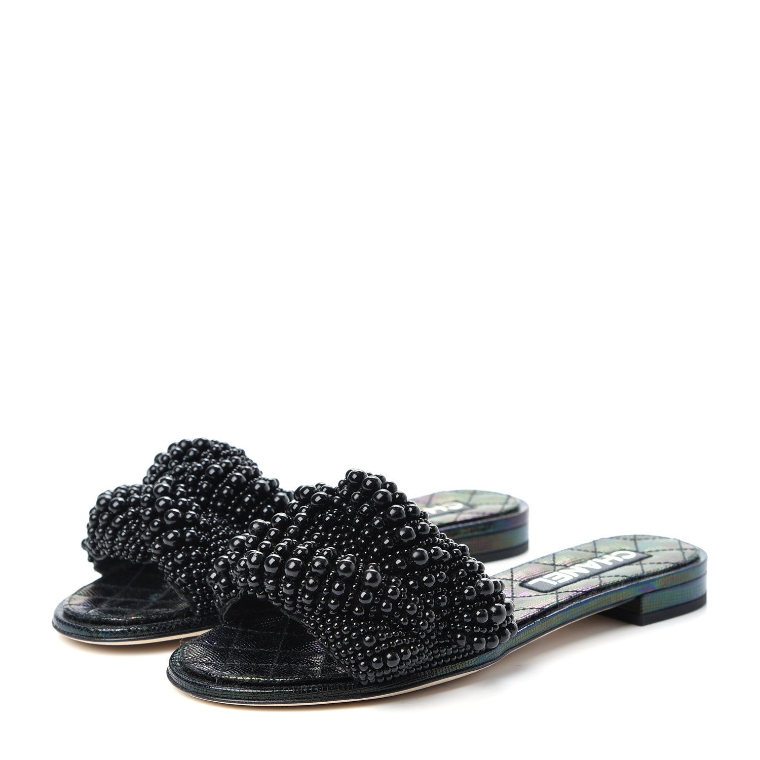 Chanel Fantasy Calfskin Pearl Cord CC Mules 38 Black 3 of 11