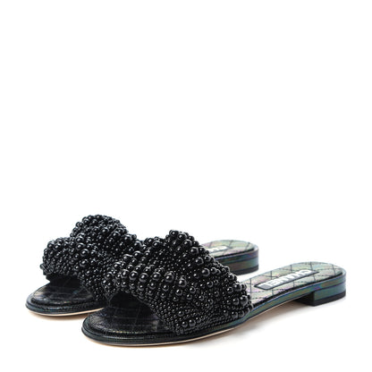Chanel Fantasy Calfskin Pearl Cord CC Mules 38 Black 3 of 11