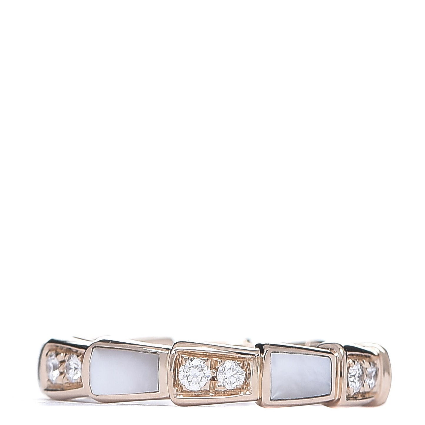 18K Rose Gold Diamond Mother of Pearl 4mm Serpenti Viper Band Ring 47 4