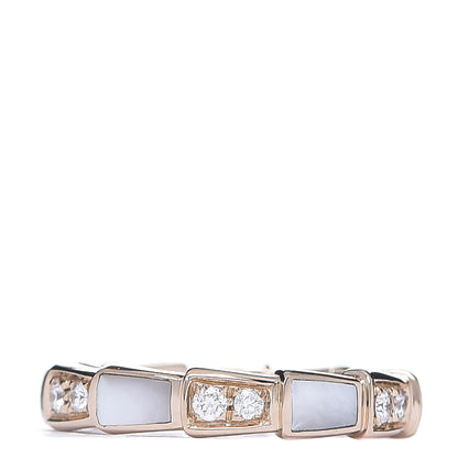Bulgari 18K Rose Gold Diamond Mother of Pearl 4mm Serpenti Viper Band Ring 47 4 2 of 6