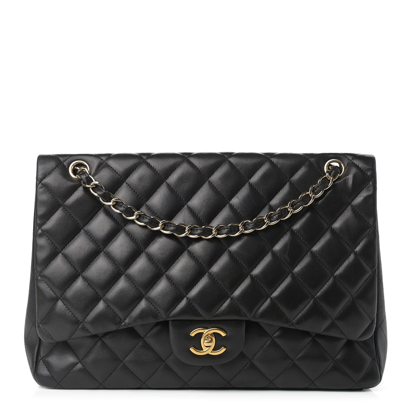 Lambskin Quilted Maxi Single Flap Black