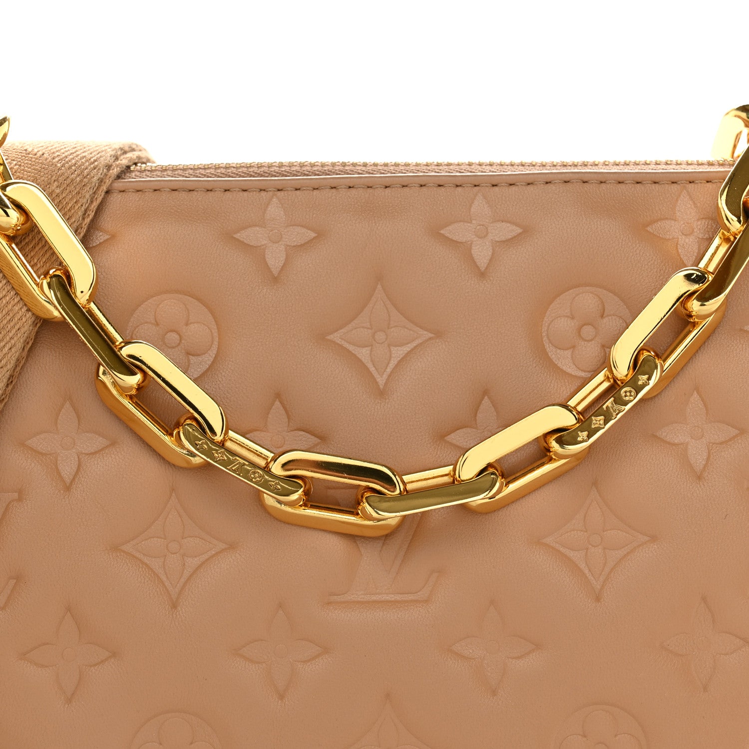 Louis Vuitton Lambskin Embossed Monogram Coussin PM Camel 7 of 9