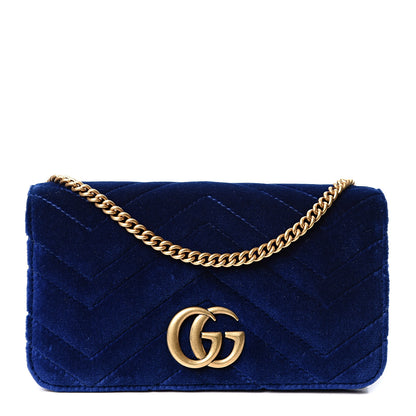 Gucci Velvet Matelasse GG Marmont Mini Bag Cobalt Blue 1 of 8