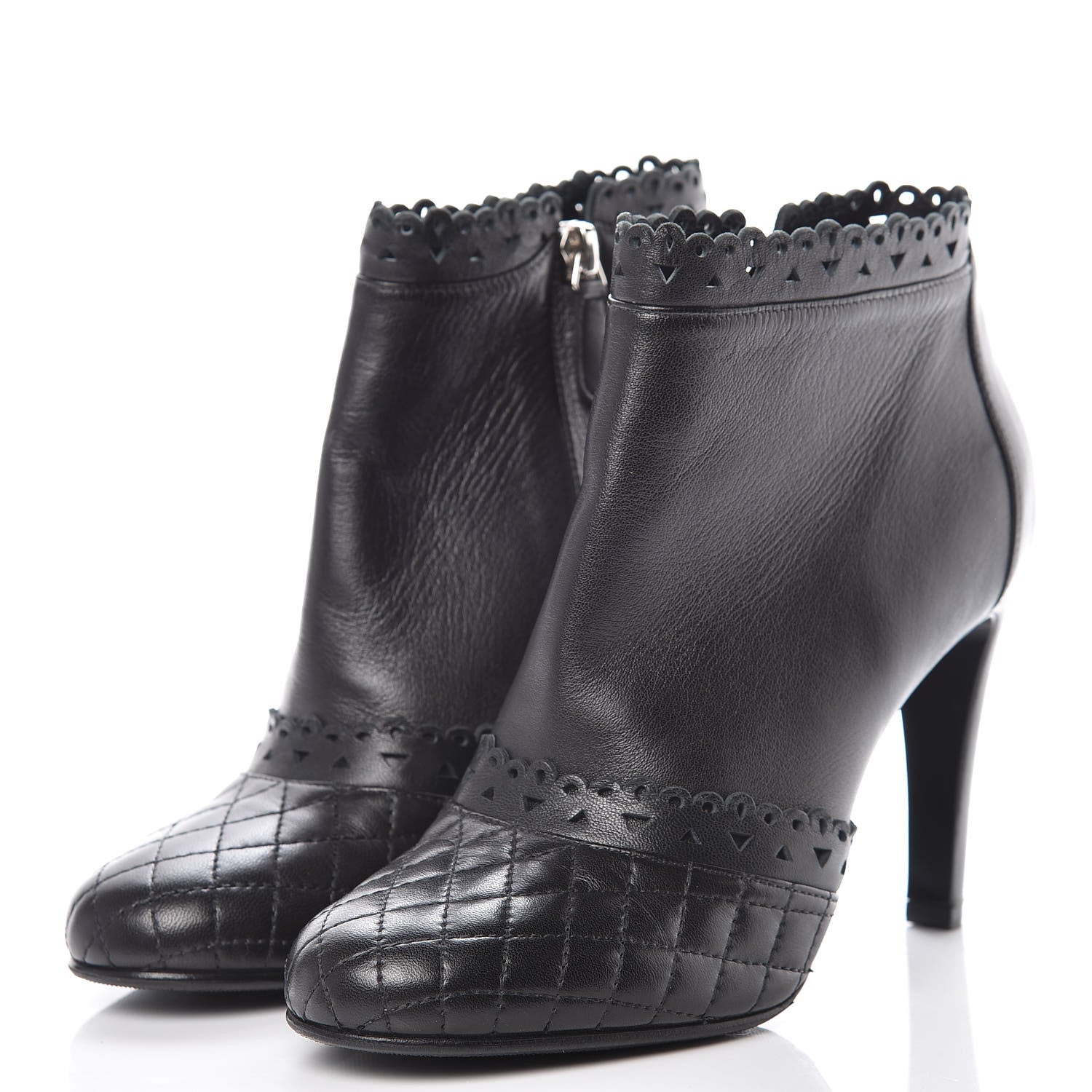 Chanel Lambskin Quilted Perforated Lace Short Booties 38 Black 3 of 10