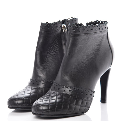 Chanel Lambskin Quilted Perforated Lace Short Booties 38 Black 3 of 10