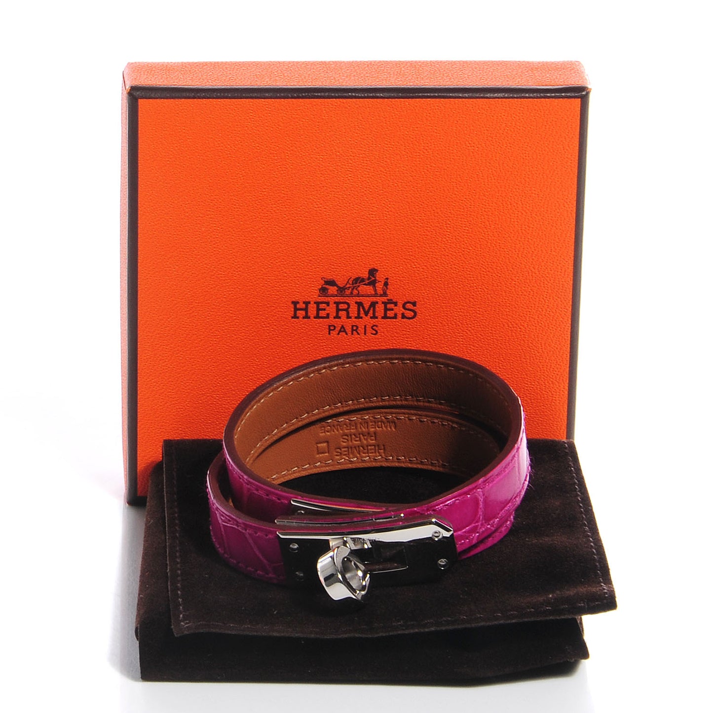 Shiny Alligator Kelly Double Tour Bracelet Rose Scheherazade Small
