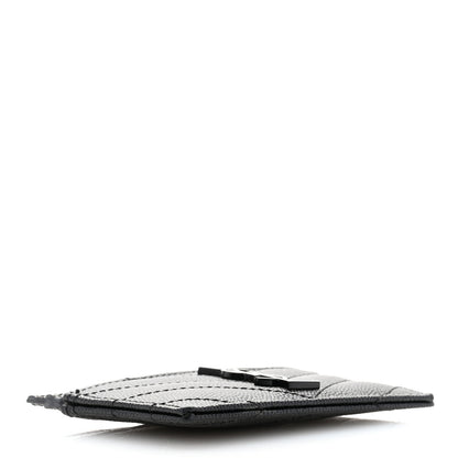 Saint Laurent Grain De Poudre Matelasse Chevron Monochrome Monogram Credit Card Case Black 4 of 8
