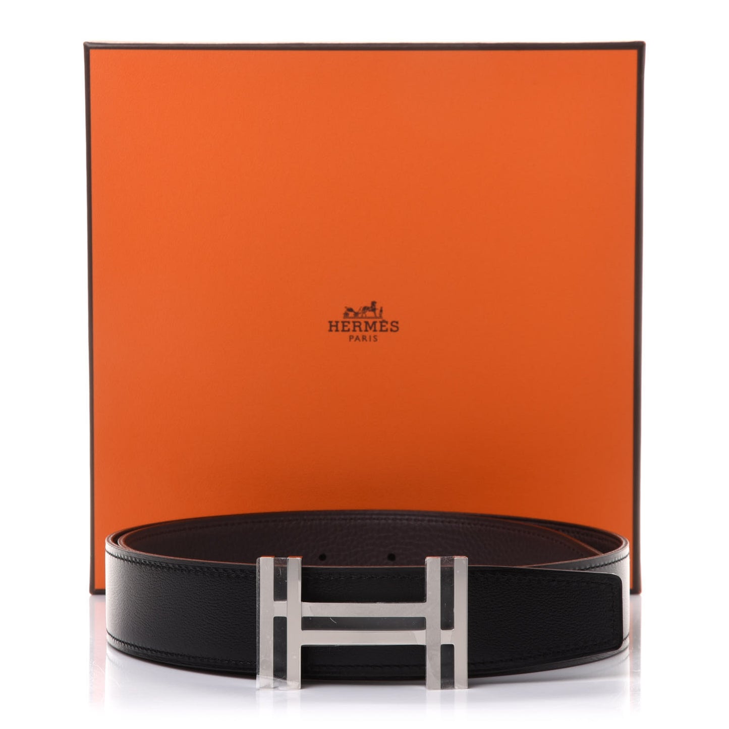 Box Togo 32mm Au Carre H Belt 80 Black Chocolate