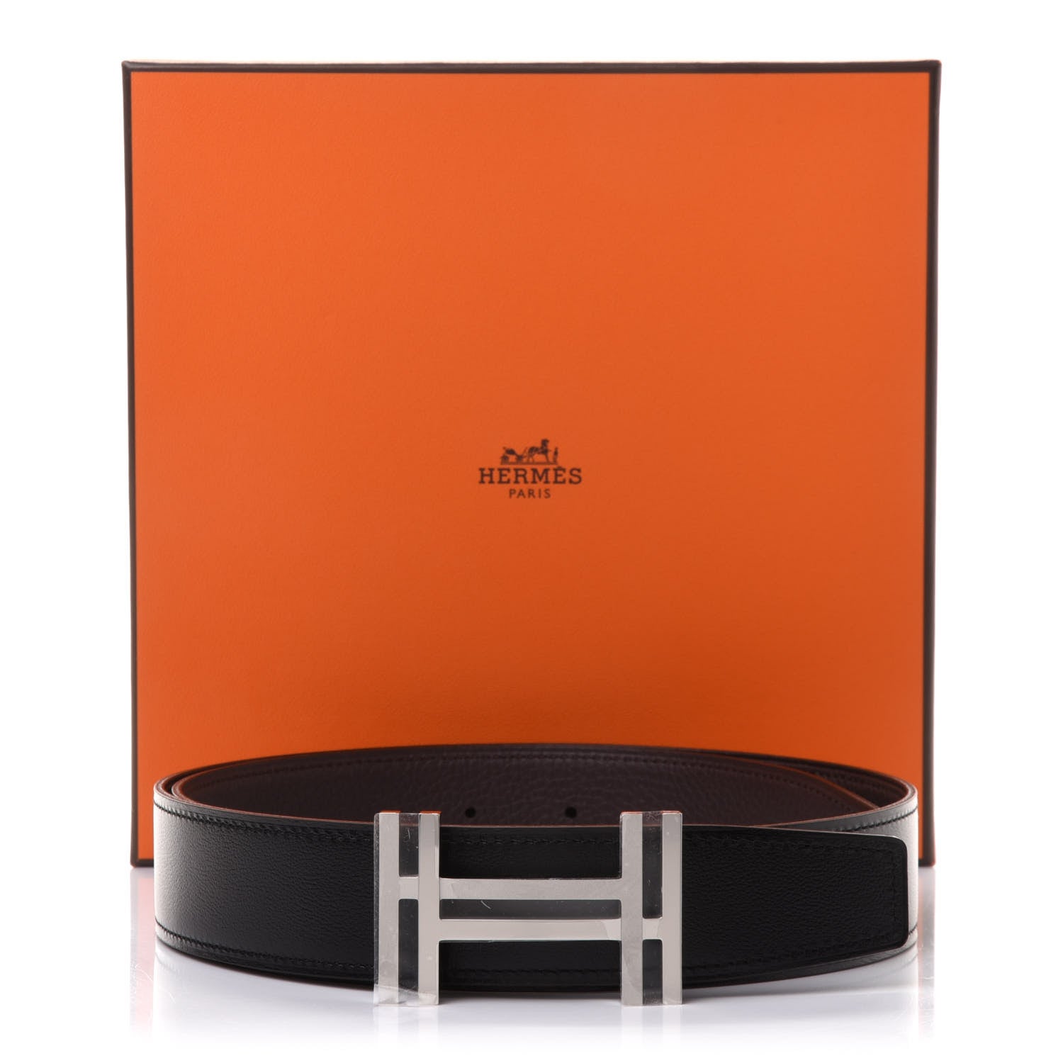 Hermes Box Togo 32mm Au Carre H Belt 80 Black Chocolate 7 of 7